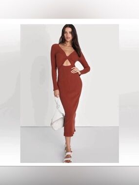 Lulu's Rust Long-Sleeve Twist Cutout Midi Dress